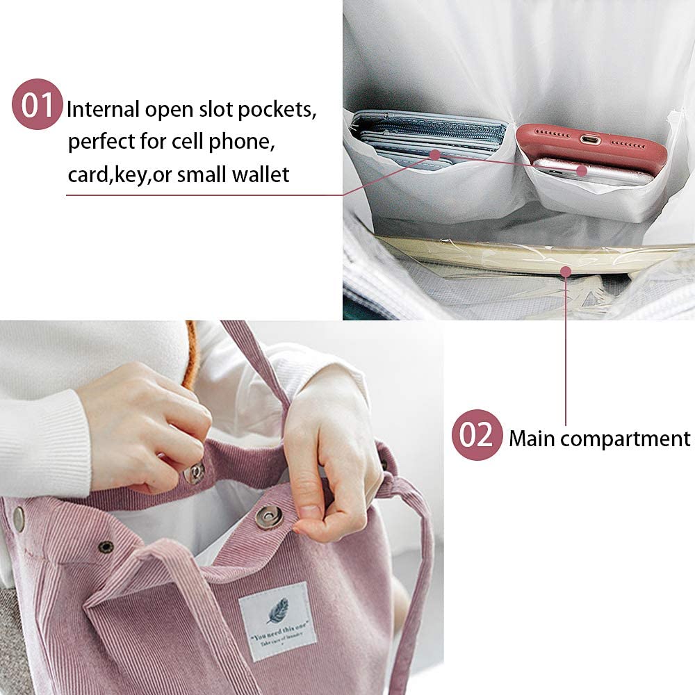 ZhengYue Corduroy Tote Bag for Women Cord Tote Bags with Magnetic Buckle Large Capacity Shoulder Handbags for College School Work Travel Shopping Daily Use - Image 4