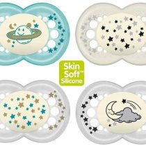 MAM Night Original SkinSoft Silicone Dummy 6-16 Set of 4 Includes 2 Sterilized Transport Boxes