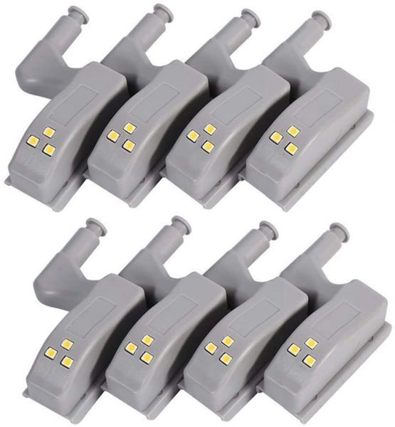 HONGCI 8pcs Cabinet Hinge LED Sensor Light, for Kitchen Cupboard, Wardrobe, Living Room Closet Sensor Night Lights - Lighting Color: Warm White