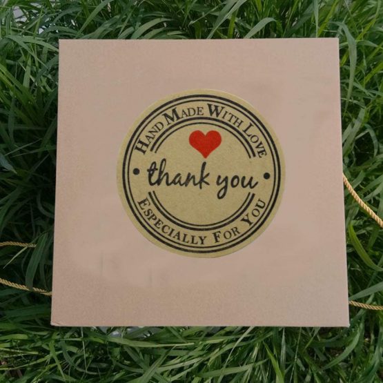 Hybsk 1.5" Inch Round Kraft Thank You Hand Made with Love with Red Heart Stickers 500 Handmade Labels Per Roll (Kraft, 38mm) - Image 3