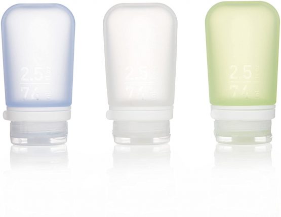 humangear GoToob+ 3-Pack - Medium 74ml GoToob+ Travel Bottle with locking cap 3-Pack - Medium 74ml - Clear/Green/Blue, Medium
