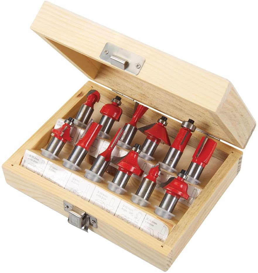 Silverline 251591 12 mm TCT Router Bit Set 12pce 12 mm, Multi-coloured - Multi-coloured, 12mm