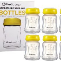 Breastmilk Bottles 6pc Set with Leak Proof Lids by Max Strength Pro, 6 180ml Reusable Wide Neck Bottles Best for Breast Milk Collection & Storage Solution, BPA Free, Freezer Safe & Dishwasher Safe