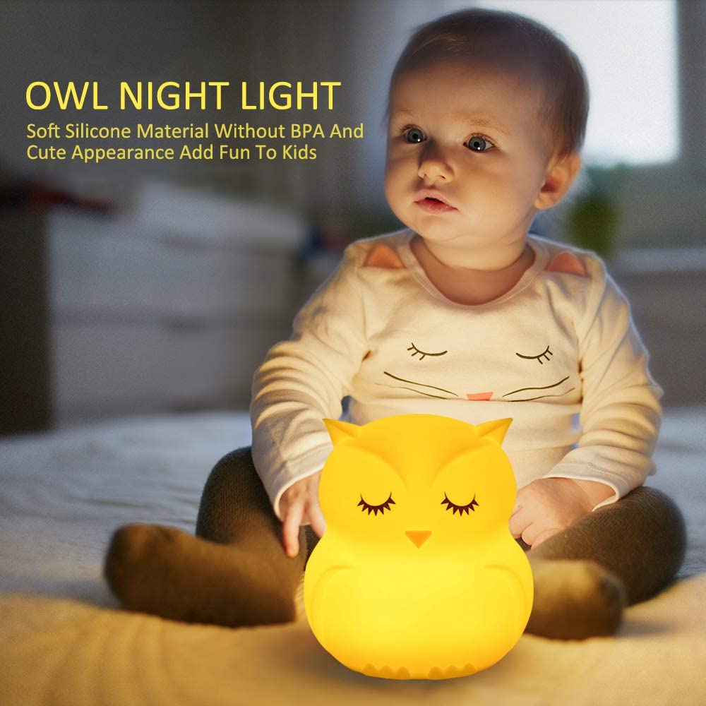 Tianhaixing Owl Night Light for Kids Rechargeable LED Bedside Lamp for Children 9 Changing Color Silicone Nursery Lamp for Breastfeeding Eyes Caring - Image 2