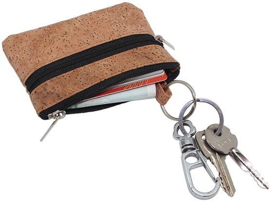 Boshiho Coin Purse Zipper Vegan Cork Coin Pouch Petty Change Holder with Key Ring (Tan)(Size: 4.3 x 3.3 x 0.2 inch) - Image 2