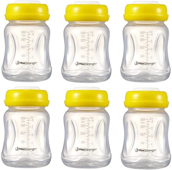 Breastmilk Bottles 6pc Set with Leak Proof Lids by Max Strength Pro, 6 180ml Reusable Wide Neck Bottles Best for Breast Milk Collection & Storage Solution, BPA Free, Freezer Safe & Dishwasher Safe - Image 2