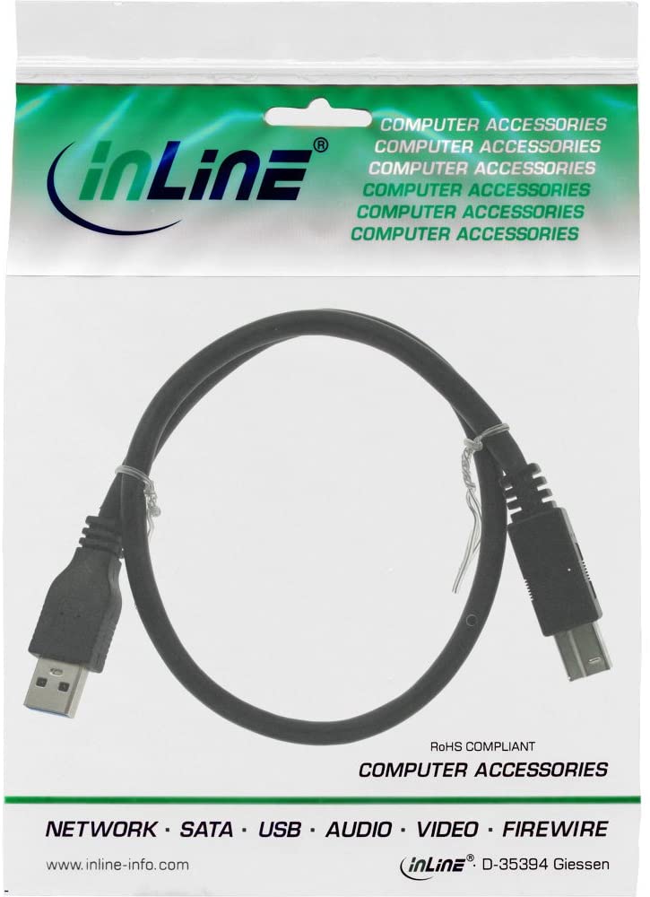 InLine 35303 USB 3.0 Cable A to B 0.3 m Black, 0,3 Meter - Image 2