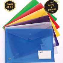 Eastlight A4 Plastic Popper Document Folder Wallet with Pocket Assorted Colours Pack of 18