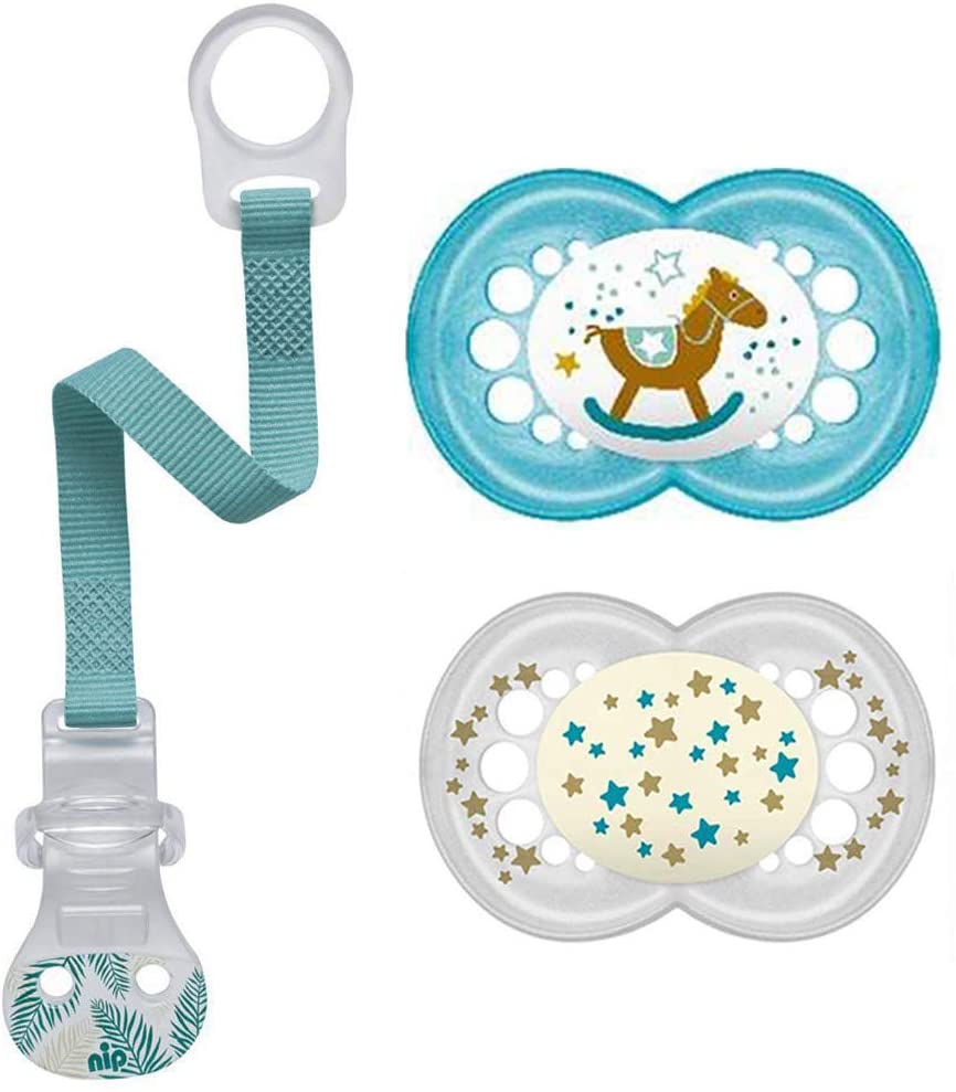 MAM Skin Soft Silicone Dummy 6-16 Months Neutral Set of 2 Includes Sterilised Transport Box and NIP Dummy Strap