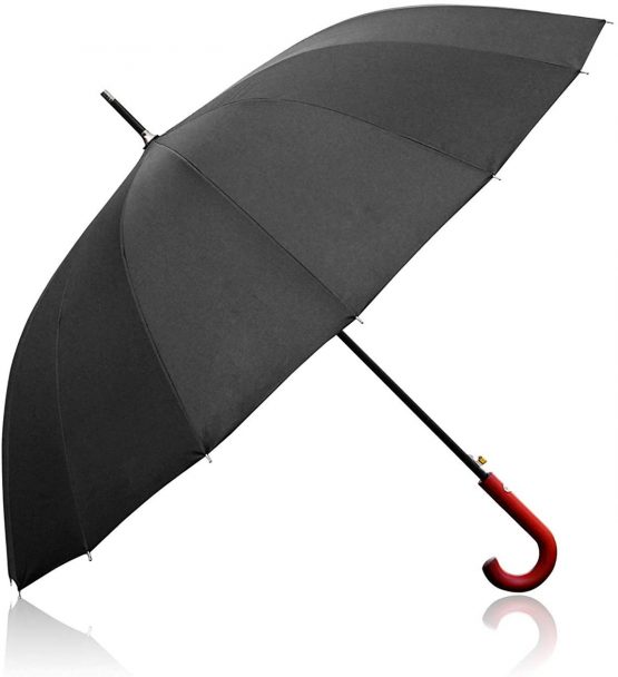 Becko Stick Tote Umbrella, Durable and Strong Enough for The Fierce Wind and Heavy Rain, Unisex Golf Umbrella, Color Black or Clear, with J-Handle / 16 Ribs (Black J-Handle16 Ribs) - Image 3