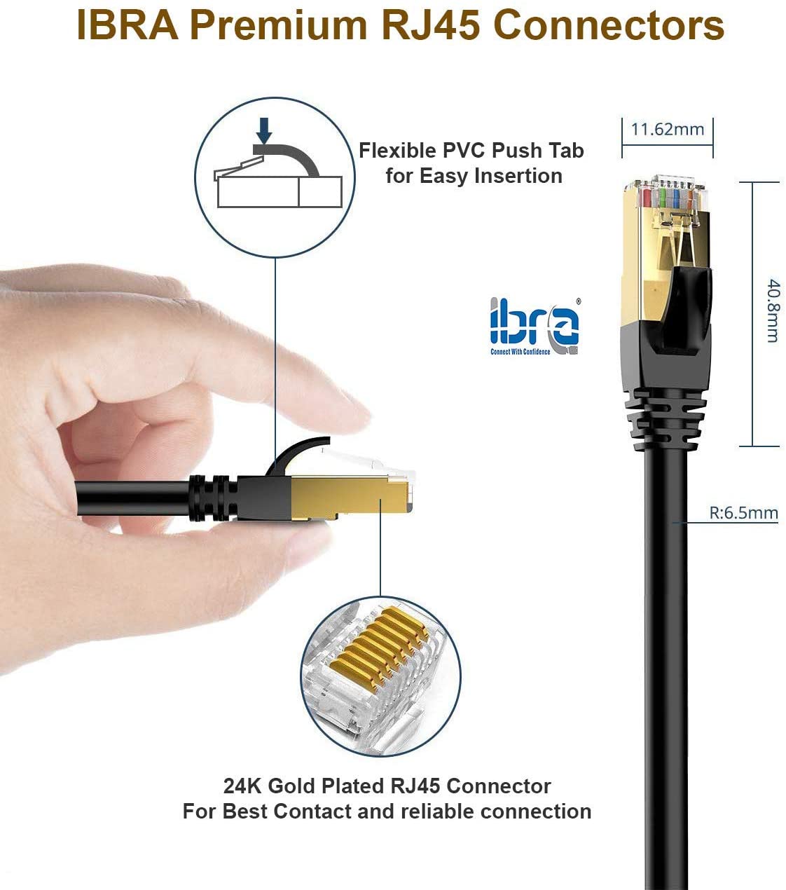IBRA CAT8/CAT7 Ethernet Gigabit Lan network cable (RJ45) SSTP 40Gbps 2000Mhz - Round Black 1M, CAT8-Black - Image 4