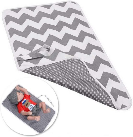 Leful Nappy Changing Mat, Foldable Diaper Pad Waterproof Travel Changing Mat with Gray Waves for Home Travel Outside