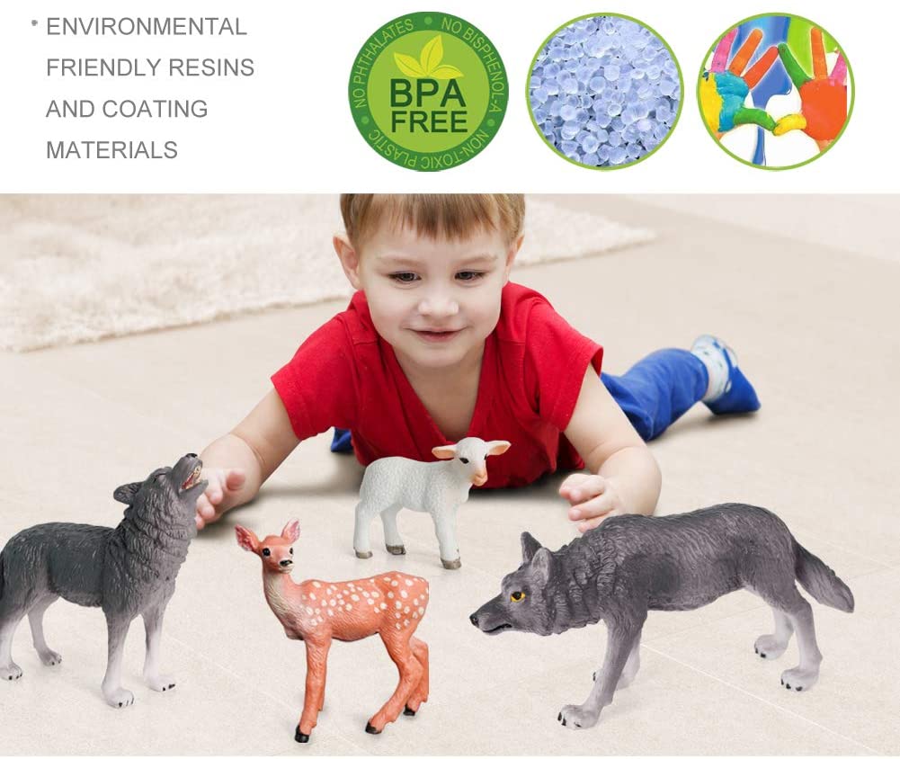 Volnau Wolf Toys Animal Figures 7PCS Figurines Zoo Pack for Toddlers Kids Christmas Decoration Gift Preschool Educational Sheep Jungle Forest Safari Set - Image 2
