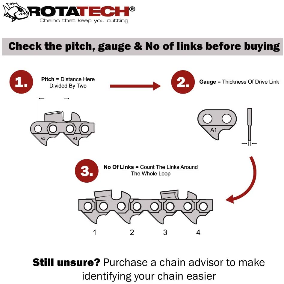 x2 (Two) Genuine Rotatech Chainsaw Chain 35CM 52 Links to Suit Bosch AKE35, AKE35S, AKE35-17S, AKE35-18S, AKE35-19S - Image 3