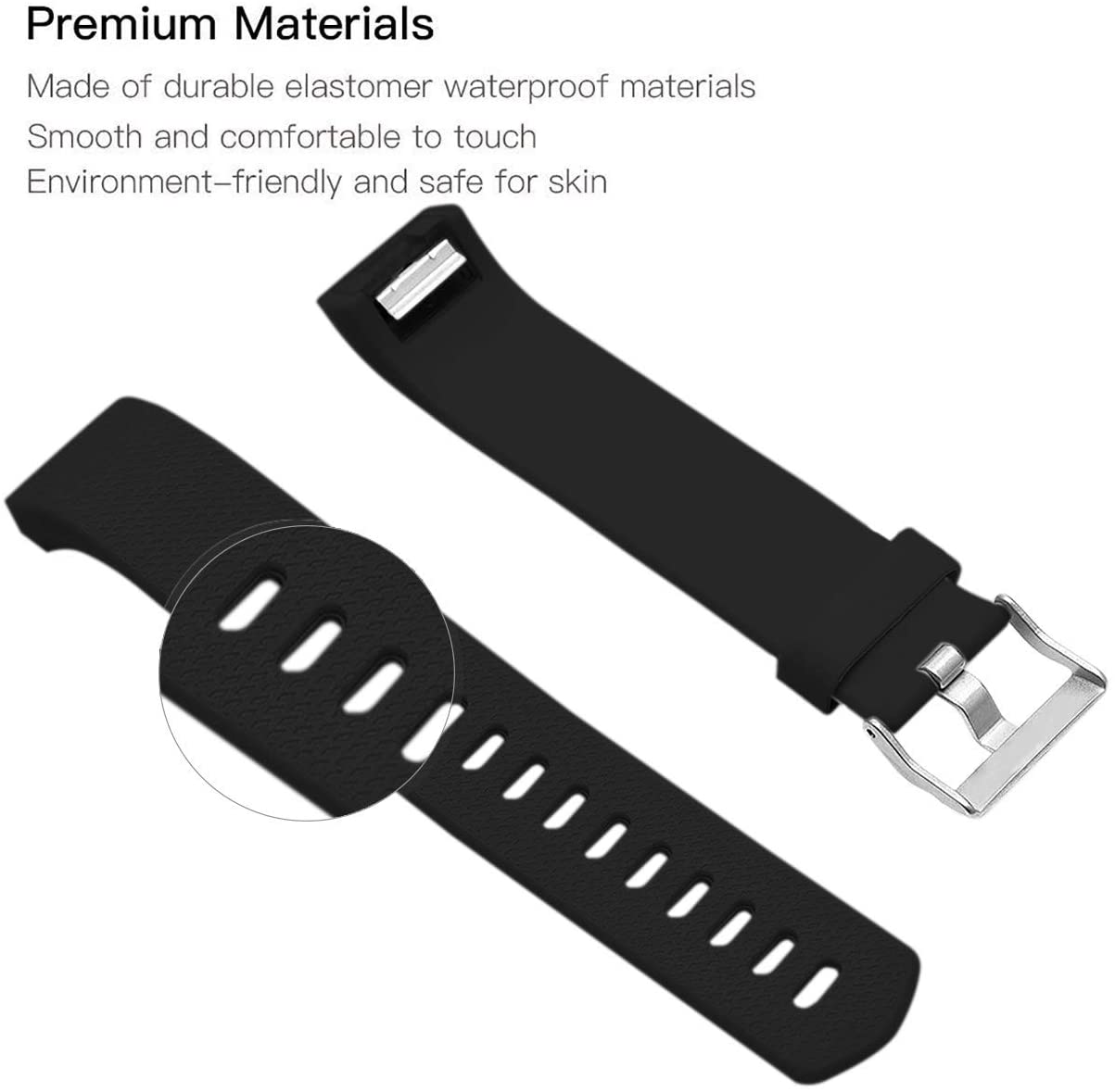 Fitbit Charge 2 Straps, Soft Accessory Strap, Secure Metal Clasp for Fitbit Charge 2 (5.5"-6.7") - Black, Small - Image 3