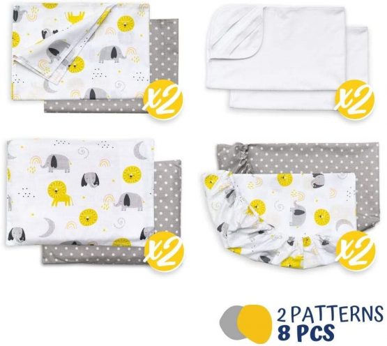 FlyIdeas Next to Me Beistellbett Spannbettlaken MAXI 8 Teile Set 50x83cm | 2 Spannbettlaken, 2 Oberer Laken, 2 Matratzenschonern & 2 Kissenbezüge | Organisch Reine Baumwolle 160 GSM OEKO-TEX Zertif - Image 2