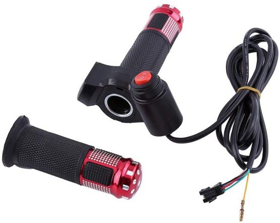 Throttle Grip Handlebar, 1 Pair 12-84V 3 Speed Bike Twist Throttle Grip Set Left Right Handlebar with LED Display Screen for Electric Bike Motorbike (red)