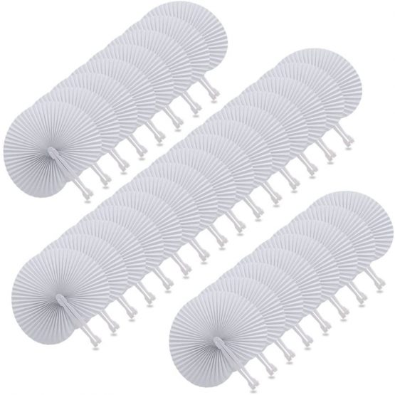60pcs White Folding Fans in Paper Assortment with Plastic Handle for Wedding/Party/Church Favor - Image 4