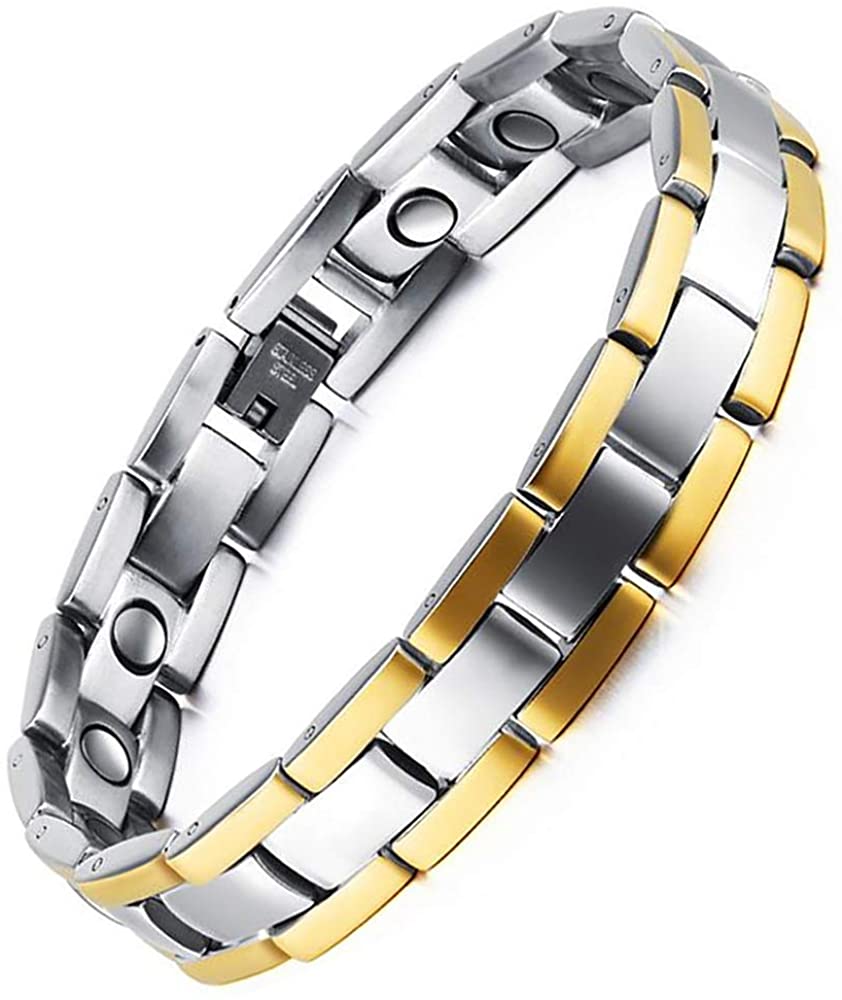 Jeracol Lymph Detox Titanium Steel Magnetic Bracelet for Men with Strength Magnets(3500Gauss) Womens Magnetic Wristband Brazaletes,Adjustable Size with Remove Tool & Gift Box
