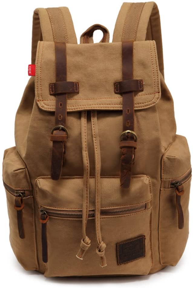 YUHAN Canvas Backpack Unisex Vintage Casual Rucksack Laptop Daypacks MacBook Bag Schoolbag Student Bookbag Satchel Hiking Camping Bag Khaki