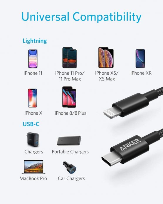 USB C to Lightning Cable, Anker New Nylon USB-C to Lightning Charging Cord for [Apple MFi Certified] for iPhone 11 Pro/X/XS/XR / 8 Plus/AirPods Pro, Supports Power Delivery (3.3ft, Black) - Image 3