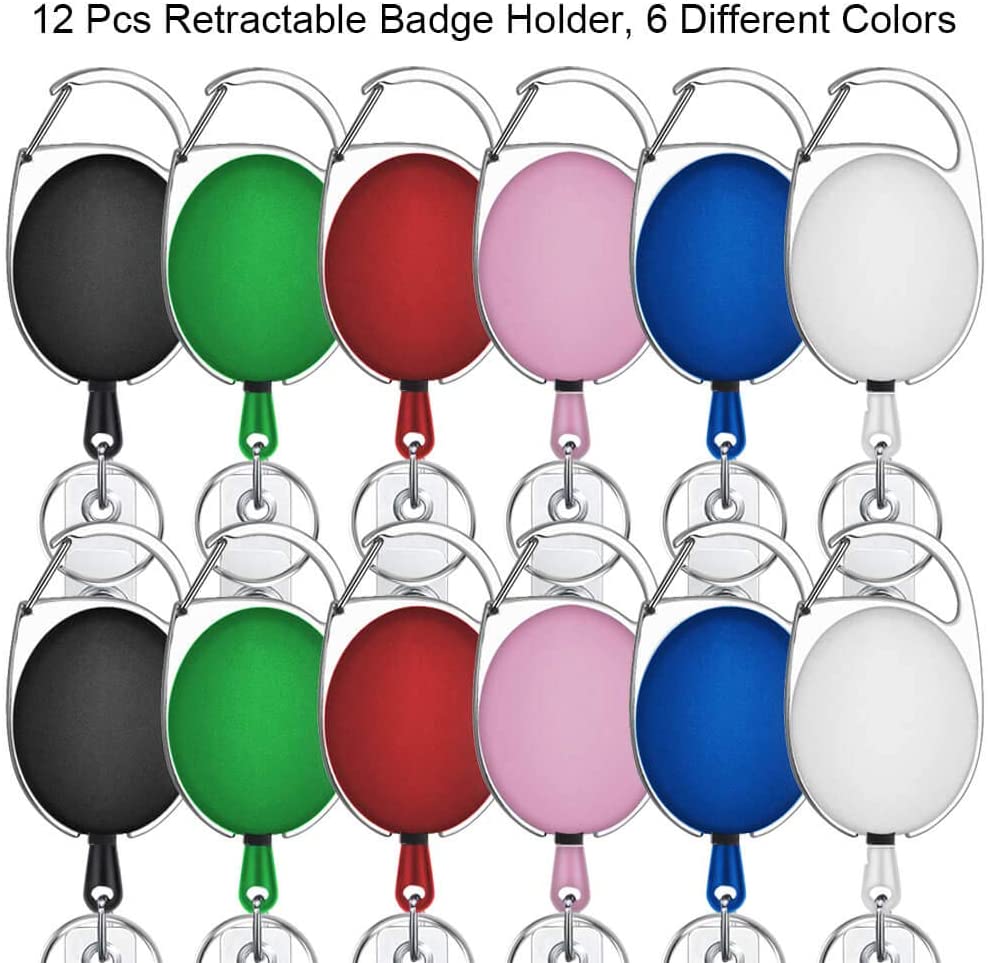 selizo 12 Packs Retractable ID Badge Card Holder Carabiner Badge Reel with Belt Clip and Key Ring, Assorted Colors - Image 2