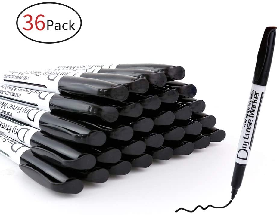 Volcanics Black Whiteboard Pens White Board Markers Dry Wipe Pens for Whiteboard No toxic Fine tip Thin Box Pack of 36