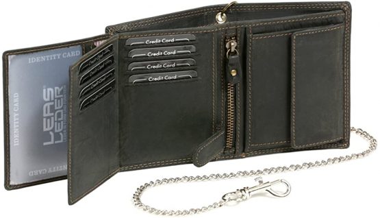 LEAS MCL Mens Wallet with Chrome Chain Biker Wallet Vertical Format Vintage-Style RFID Protection, Genuine Leather, Black - ''LEAS Chain-Series'' - Image 3