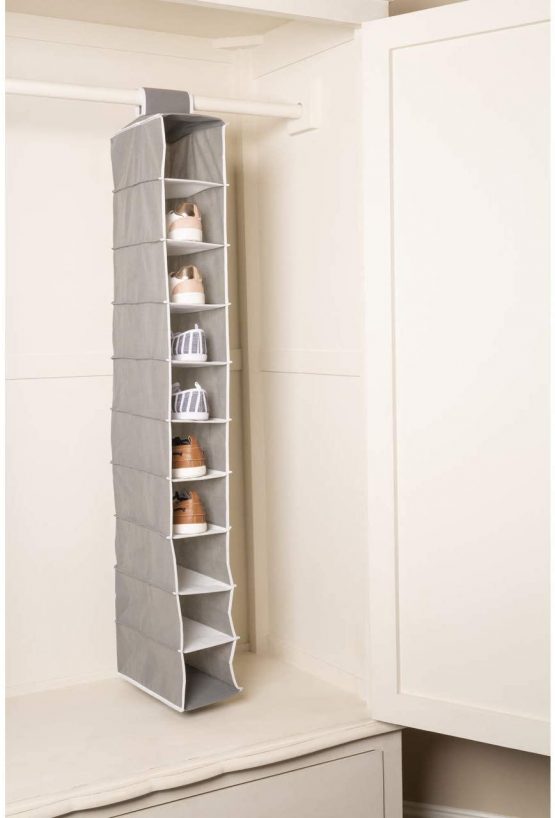 Premier Housewares 10 Section Hanging Shoe Organiser - Grey - Image 3