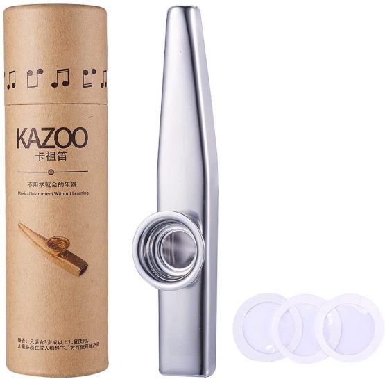 WANDIC Aluminum Alloy Kazoo and 3 Membrane Flute Diaphragm Mouth Kazoos with Vintage Gift Box, Silver