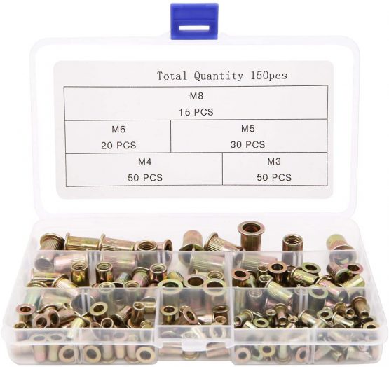 165 pcs Assorted Rivet Nuts Set Rivnuts Knurled Steel Head Nutserts M3 M4 M5 M6 M8