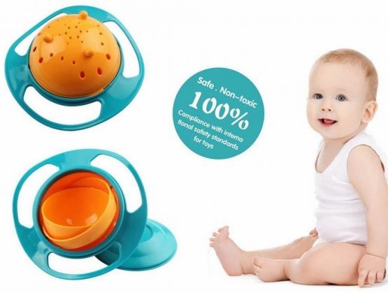 Berry President(TM Set Of 3: Magic Bowl 360 Degree Rotation Spill Resistant Gyro Bowl with Lid For Toddler Baby Kids Children, Orange+Blue+Green - Image 4