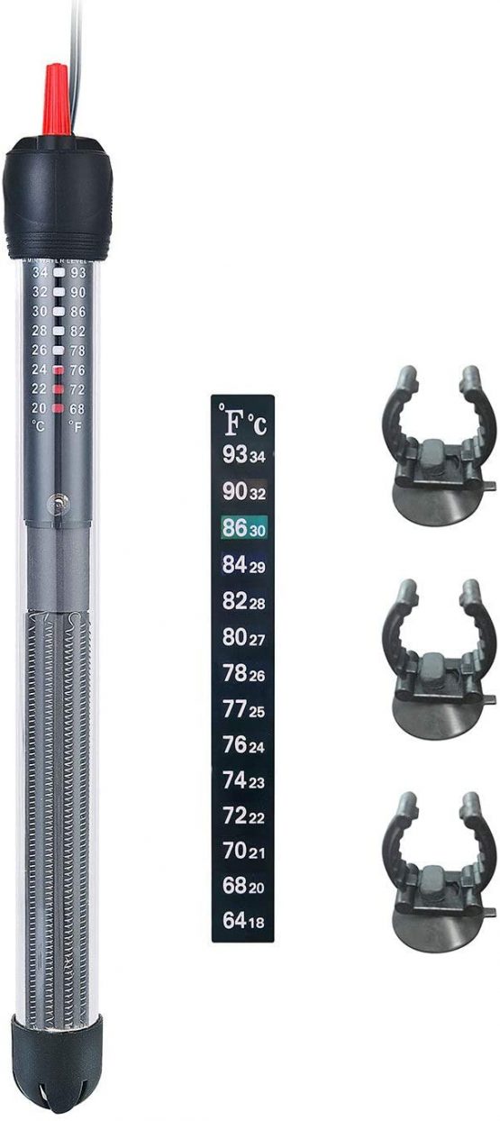 HITOP HP-608 Submersible Aquarium Heater 100W 200W 300W With Thermometer and Extra Sucker Cup (200W)