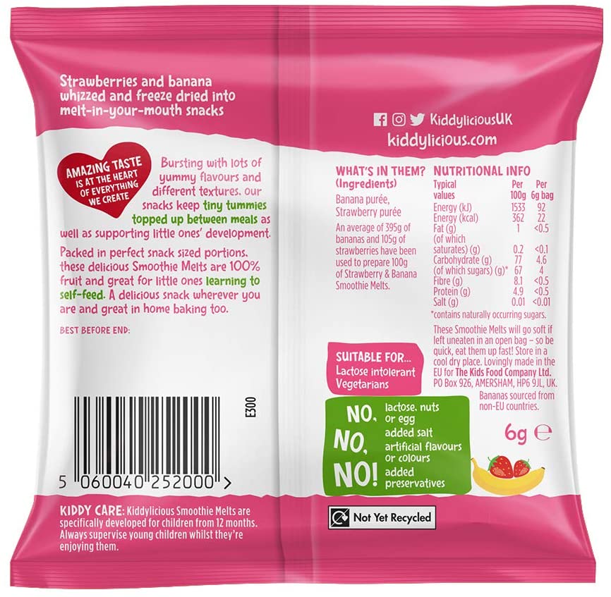 Kiddylicious Strawberry & Banana Smoothie Melts - Delicious Snacks for Kids - Suitable for 12+ Months - 16 Packs - Image 2