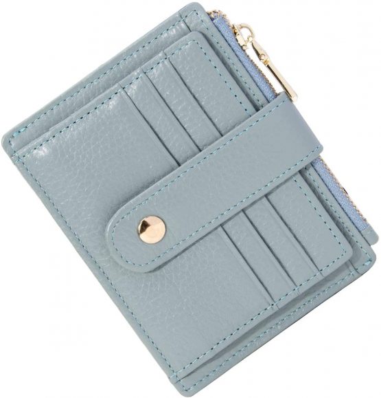 BTNEEU Men Women Leather Credit Card Holder RFID Blocking Slim Leather Wallet, Minimalist Card Holder Small Wallet with Coin Pocket, Thin Front Pocket Wallets with 9 Card Slots (Blue)