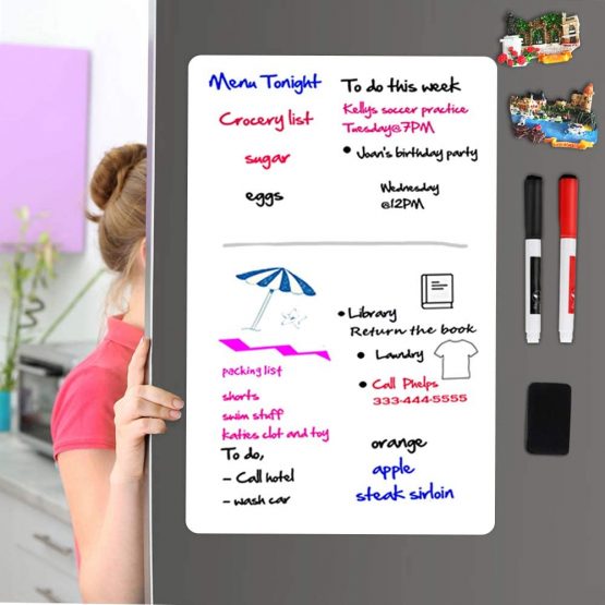 ANLIOTE Whiteboard Magnetic Fridge White Board 20x13 Inch Large Fridge Organiser Magnet Board, Dry Erase Memo Notepad for Home Kitchen Weekly Meal Planner and Office Notice, 2 Marker Pens and Eraser - Image 3