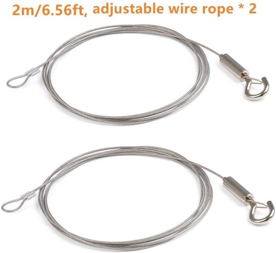BUYGOO 2m Adjustable Picture Hanging Wire 1.5mm with Loop and Hook Heavy Duty Stainless Steel Wire Rope for Light/Lamp, Mirror Hold Up to 30 KG