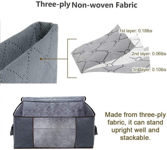 Yopih 90L Clothes Storage Bags Large Capacity Clothing Organizers with Reinforced Handles and Clear Window Three-ply Thick Breathable Fabric Containers for Bedding Comforters Blankets Sheet - Image 3