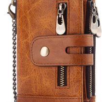 HALOViE Mens Wallet RFID Blocking Leather Wallets with Zip Coin Pocket Credit Card Holder Anti-Theft Purse(Khaki)