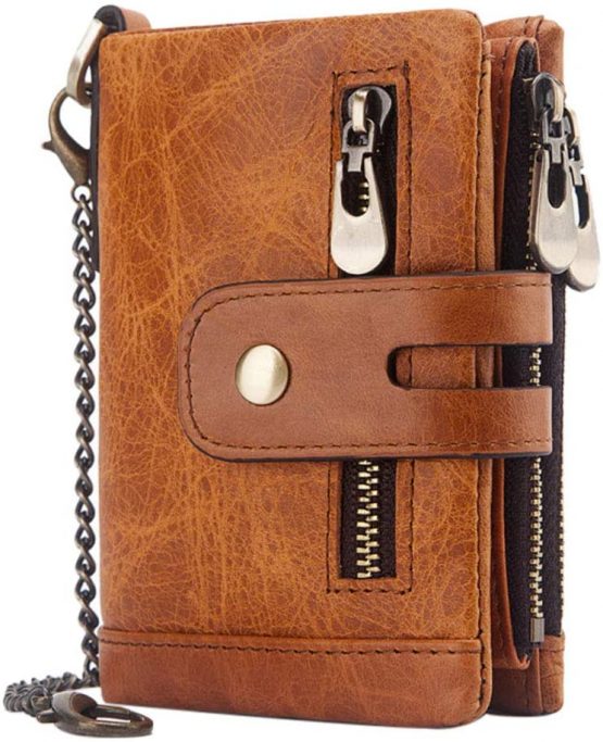 HALOViE Mens Wallet RFID Blocking Leather Wallets with Zip Coin Pocket Credit Card Holder Anti-Theft Purse(Khaki)