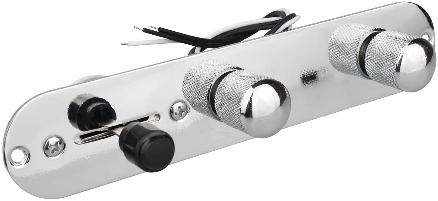 Futheda Telecaster Control Plate 3 Way Switch Loaded Chrome Plated Metal Prewired Tele Guitar Control Plate with Wiring Harness Knobs for Tele Guitar Replacement Parts