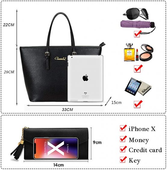 BestoU Handbags for Ladies Black Large Leather Purses for Women Tote Messenger Shoulder Crossbody Bag Set Including a Purse - Image 3