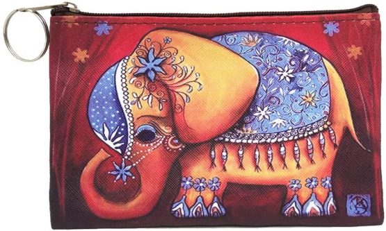 Auony Leather Coin Purse, Elephant Coin Change Bag Zipper Small Purse Wallets with Keychain (Elephant)