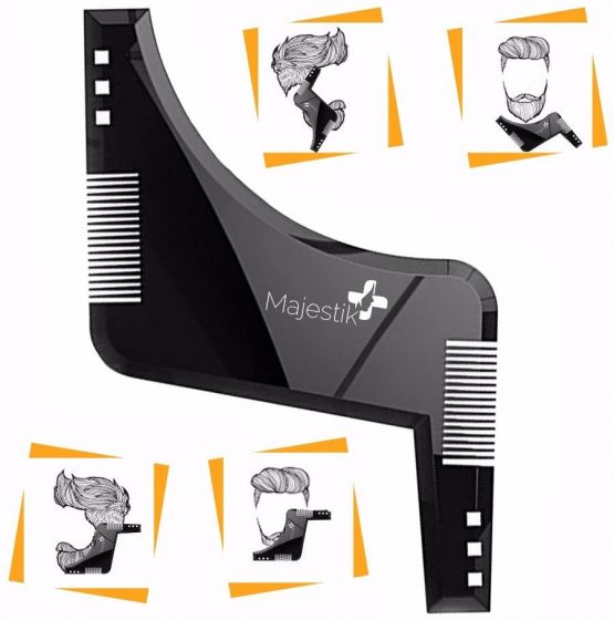 The Beard Styling Template- Stencil for Men - Lightweight and Flexible - One Size Fits All - Curve Cut, Step Cut, Neckline & Goatee Beard Shaping Tool in Black