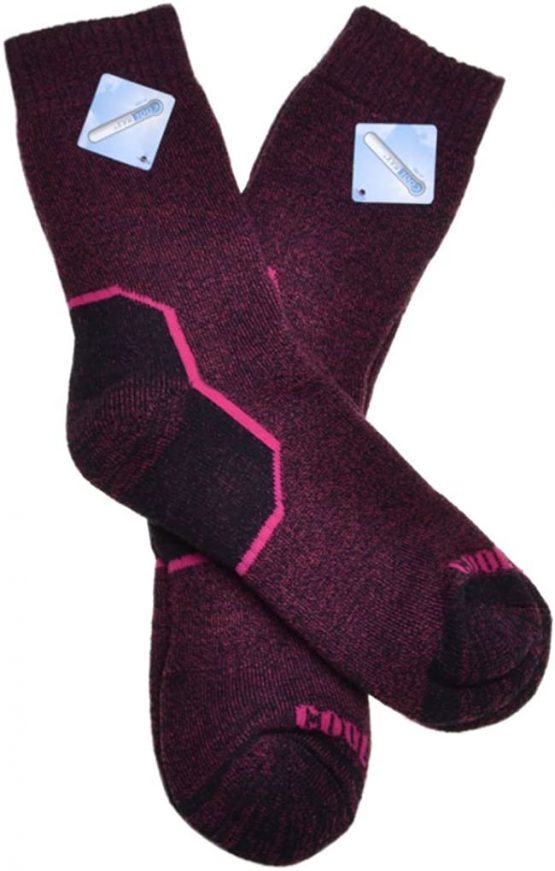 2 Pairs of Ladies Pink Wool Coolmax ® Walking Socks - Hiking, Size 4-7