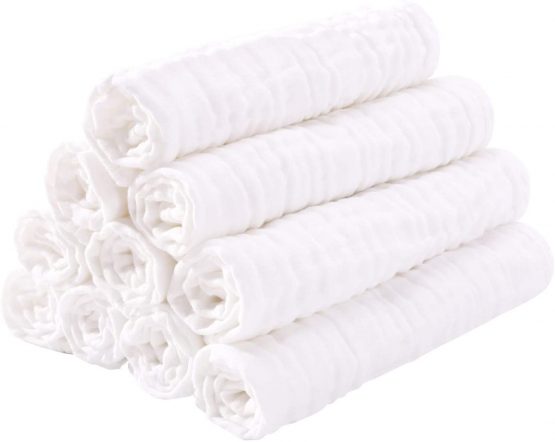 Muslin Squares 10 Pack Muslin Cloths 4 Layer Super Soft & Absorbent Baby Washcloths 100% Cotton 35x50cm by YOOFOSS - White - Image 2