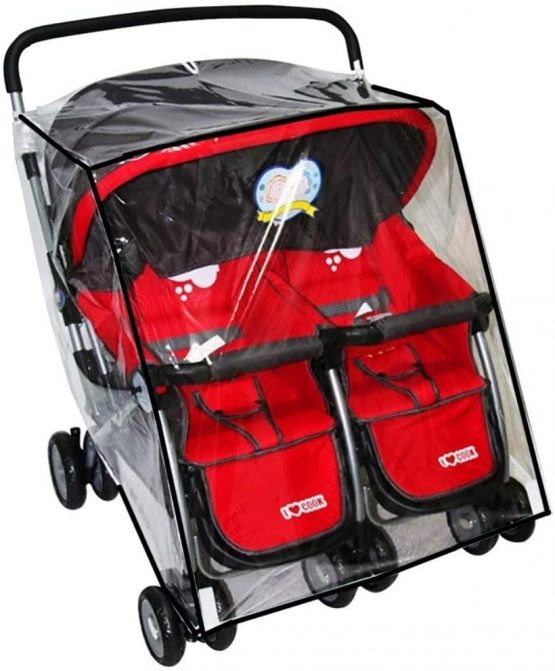 Universal Twins Stroller Raincover Double Raincover for Pushchair Side by Side Baby Stroller rain Cover for Pushchair Pram Buggy Rainproof Dustproof Windproof Rain Cover with Canopy and Zipper Door