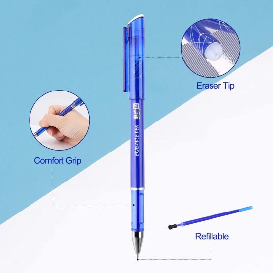 Friction pens,BBLIKE 12PCS Erasable Rollerball Pen and 20 Ballpen Refills,More Ink Rub Out Pens Gel Ink Ballpoint Pen 0.5 mm Tip (blue) - Image 2