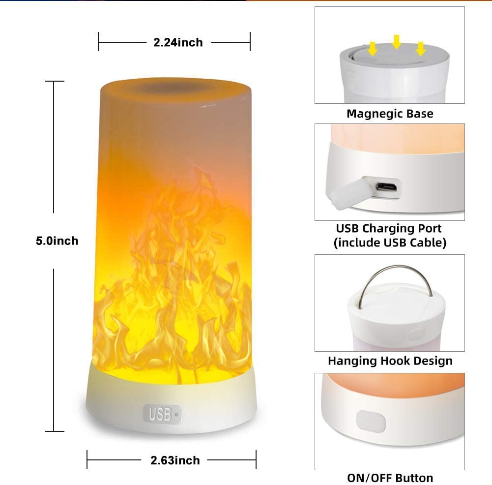 LED Flame Effect Light, PDGROW USB Rechargeable Fire Flame Effect Night