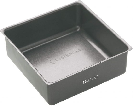 MasterClass KCMCHB62 15 cm Deep Cake Tin with PFOA Free Non Stick and Loose Bottom, 1 mm Carbon Steel, 6 Inch Small Square Pan, Grey